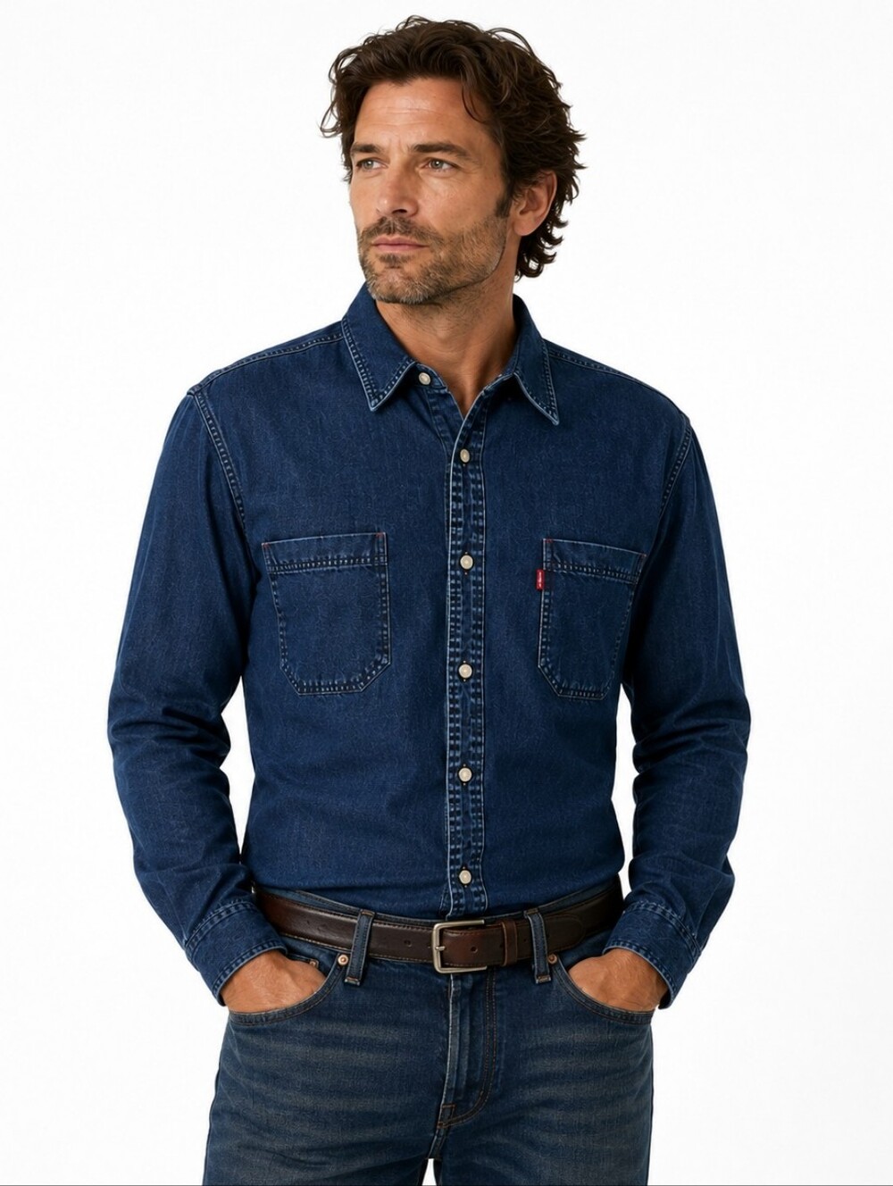 Vintage Levis Red Tab Denim Shirt XL Dark Blue Wash Western 90s Workwear Classic